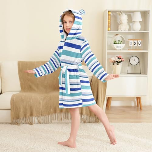 Stripe Blue Hooded Robes Robes For Little Girls3