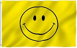 ANLEY Fly Breeze 3x5 Foot Yellow Smiley Face Flag - Vivid Color and UV Fade Resistant - Canvas Header and Double Stitched - Happy Face Flags Polyester with Brass Grommets 3 X 5 Ft