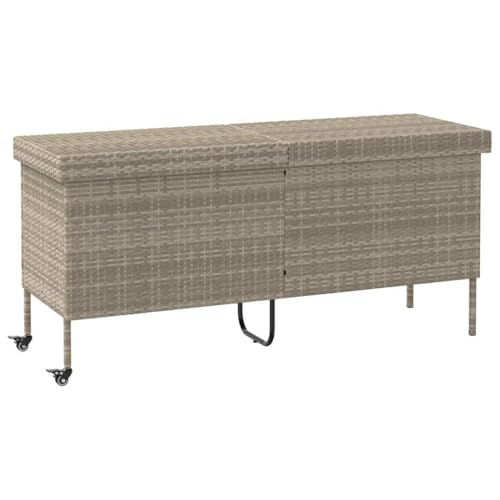 Vetnasa Baúl jardín con ruedas gris claro 160x55x75 cm ratán sintético
