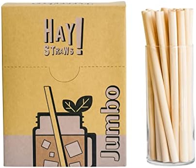 HAY! Straws Jumbo Reed Stem Straws | Tall 8" | 250ct. | 5-7.5mm diameter |100% Plant-based, Certified Compostable | Great for Smoothies, Milkshakes, Frozen & Signature Cocktails