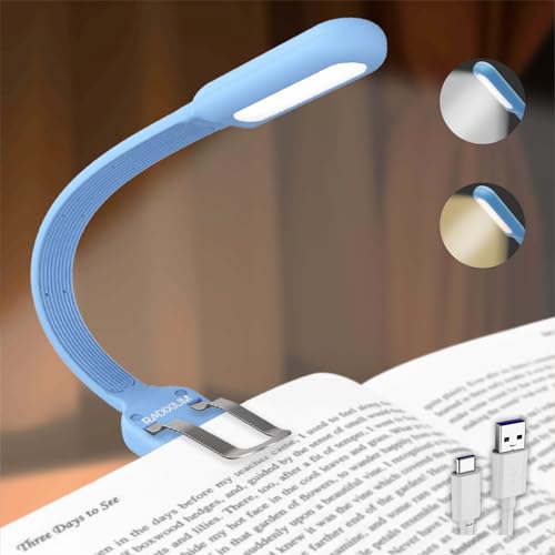 Image of Slim Rechargeable Book Reading Light, Eye Caring LED with 4 Color Temperatures, Portable Clip on Book Light for Reading in Bed & Travelling. Prefect Elegant White Gift for Book Lover.(Blue)