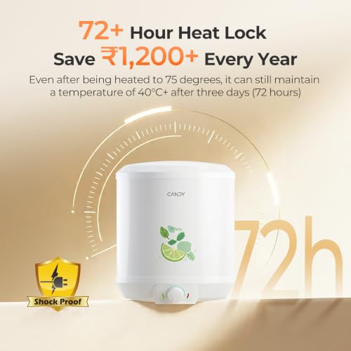 Image of Candy Minty Storage Water Heater Geyser 25L,Haier's sub-brand,5 Star BEE Rating,72 Hours Heat Block, 2KW Electric Geyser for Bathroom, Warranty:3 Yr Overall,5 Yr Tank,Hard Water Protection