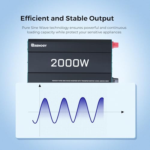 Miniatura 3 de Renogy Inversor 12v 220v Onda Pura 2000w 4000w, Convertidor Dc Ac Transformador 12v A 220v Con Mando A Distancia, 2 Tomas Ue Para Coches, Camping, Caravanas Clase De Eficiencia Energética A