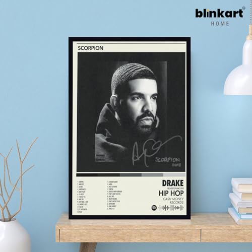 Image of BLINKART Drake - Scorpion Wall Photo Frames | Wall Art for Bedroom, Living Room, Studio or Office | Album Cover Print with Spotify Song Link QR Code | Gift for Fans - 8x12 In