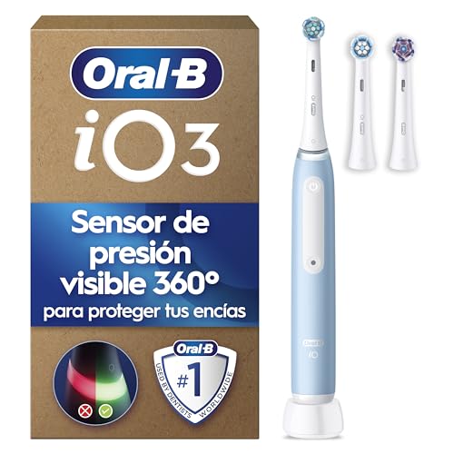 Oral-B iO 3 Cepillo De Dientes Eléctrico con Mango Recargable y 3 Cabezales de Recambio, Diseñado Por Braun, Regalos Originales para Mujer y Hombre - Azul