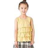 [ever closet] エバークローゼット タンクトップ キッズ 子供 女の子 ガールズ フリル付きカットソー 綿 ノースリーブ 春服 夏服 通園 通学 子供服 キッズ服 100 マスタード
