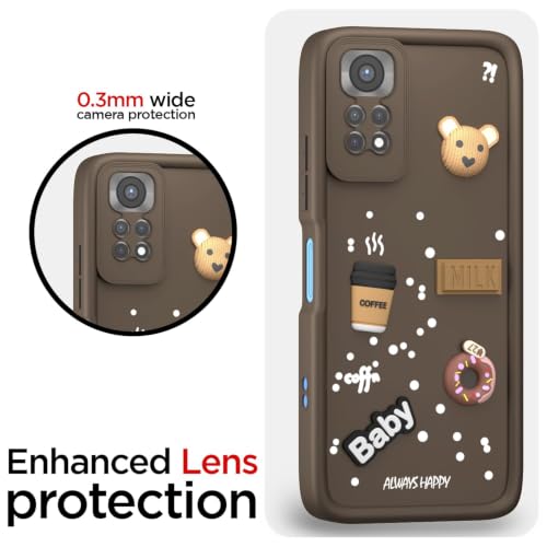 Image of Bintage Cute Fun Ball | Taddy Cartoon 3D Smiley Coffee Cup | Milk Donut | Full Camera Protection Back Cover Compatible for Redmi Note 11 / Note 11S - Brown