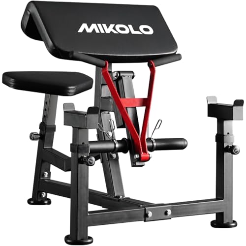 Image of Mikolo Preacher Curl Bench, Plate Loaded Bicep Curl Machine, Bicep Workout Equipment，2 in 1 Arm Training Machine for Home Gym