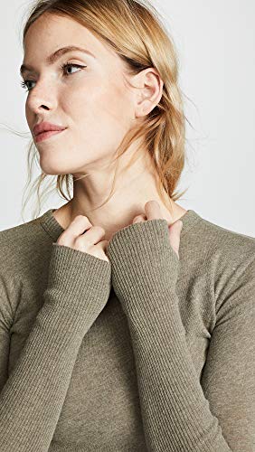 Image of Enza Costa Women's Cashmere Blend Cuffed Crew Top with Thumbholes