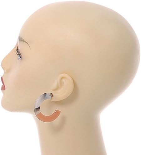 40mm Trendy Marble Grey/Light Coral Acrylic/Plastic/Resin Half Hoop, Geometric Earrings with Silver Tone Closure - Image 3