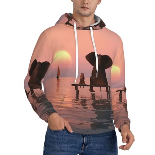 Pull à capuche homme polaire contre le froid motif éléphant chien assis