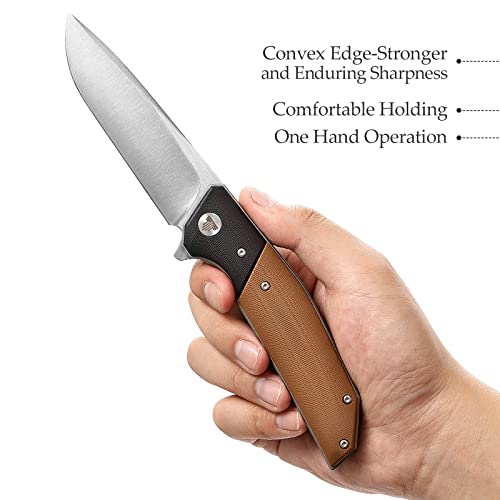 Trivisa Pocket Folding Knife For Camping Men, Edc Flipper Opening Knives,3.74" D2 Steel Japanese Traditional Convex Grind (Hamaguri-Ba) Finished Blade & G10 Handle,Outdoor Gift，Aquila-03B #TOP3