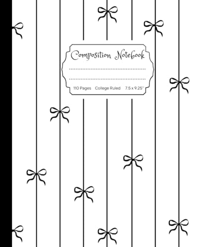 Composition Notebook Super Cute & Elegant White Preppy Aesthetic With Black Coquette Bows: College Ruled Journal for Girls, Kids, Teens; Y2K Cool Girly School Supply image 2