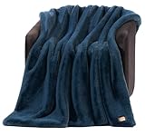 UGG Euphoria Faux Fur Throw Blanket, Soft Warm Throw Blankets for Couch or Bed, Luxury Bedroom Decor, Giftable Fuzzy Blankets, Machine Washable, 50-inch x 70-inch, Indigo Blue