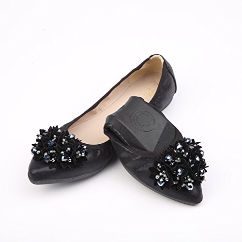 Meeshine Womens Foldable Soft Pointed Toe Ballet Flats Rhinestone Comfort Slip on Flat Shoes3