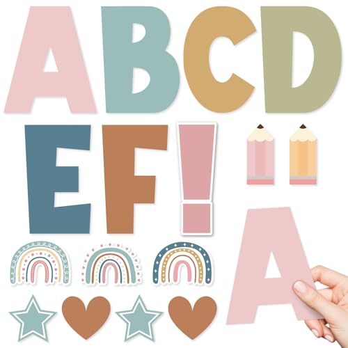 AnyDesign 120 Pcs Back to School Bulletin Board Letters Boho Rainbow Alphabet Symbol Paper Cutouts First Day of School Decoration Letters Combo Set for Home Classroom Party by AnyDesign - Used condition - US$12.39