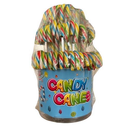 Caramelos Bastones de Caramelo Navideños | 100 y 120 Unidades | Colores Rojo-Blanco o Tricolor | Sin Gluten | Dulces Originales y Dulces Navidad (100u, Rainbow)