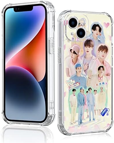MMYAJT BTS Hearts Phone Case Compatible with iPhone 14 13 12 11 Plus Pro Max Mini Xr Xs Max, Aesthetic iPhone Case Shockproof Pure Clear Bangtan Boys Stars Phone Cover Gift for Boy Girl Men Women