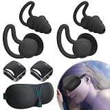 Ohrstöpsel zum Schlafen Silikon,Neues Design 4 Pcs Ohropax Earplugs Schlafmaske for Sleeping Lärmstopp Schwarz Ear Plugs Gehörschutz Flugzeug Schwimmen Schnarchen Reisen Arbeiten Augenmaske