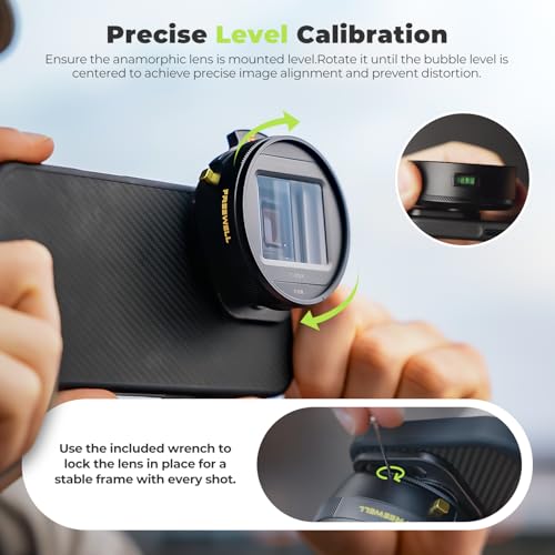 Freewell - Anamorficzny obiektyw 1.33x do iPhone'a i Samsunga - 3 kolory migające w jednym obiektywie (neutralne, złote, niebieskie) - Obiektywy kinowe do smartfonów z bokeh oval - Kompatybilny z etui