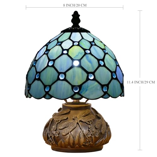 Handmade Tiffany-Style Stained-Glass Mushroom Table Lamp (8in, Sea Blue) — view 2
