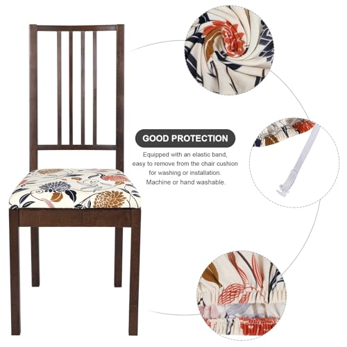 Image of SearchI Seat Covers for Dining Room Chairs Stretch Printed Chair Seat Covers Set of 6, Removable Washable Upholstered Chair Seat Protector Cushion Slipcovers for Kitchen, Office(Flowers Pattern)