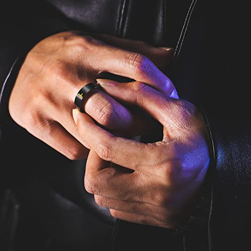 Cross Rings For Men, 18K Gold Plated Men's Stainless Steel Silver Lord Prayer Jesus Christian Religious Black Pinky Ring For Boys, Ring Size 5 To 13 (Black, 9) #TOP2
