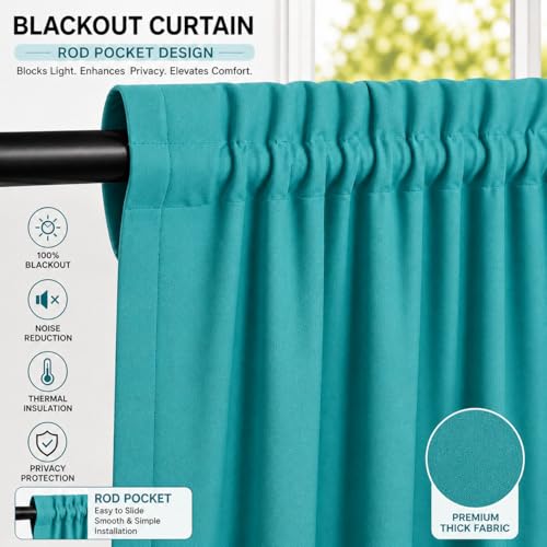 Image of Valance Blackout Rod Pocket Pattern Curtain Pack of 1 Piece, Kitchen Curtain | 3 Feet - Turquoise