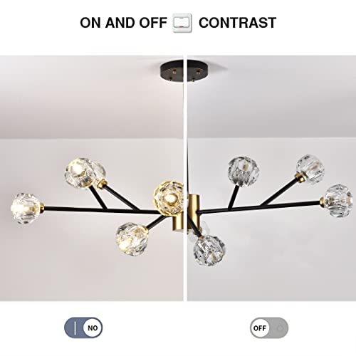 Koko&Yukina 9-Lights Sputnik Chandeliers Mid Century Modern Black And Gold Chandelier Sputnik Light Fixture Crystal Branch Chandelier For Dining Room Bedroom Living Room (9 X Warm White Bulb Incl.) #TOP5
