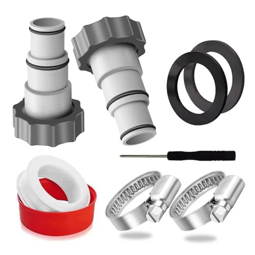 Schlauchadapter für Pumpe, 2 Stück Schlauchadapter Pool, Poolschlauch 32-38mm Verbinder Schlauchschellen Adapter für Pumpen mit Gewindeanschluss und Kolbenventil