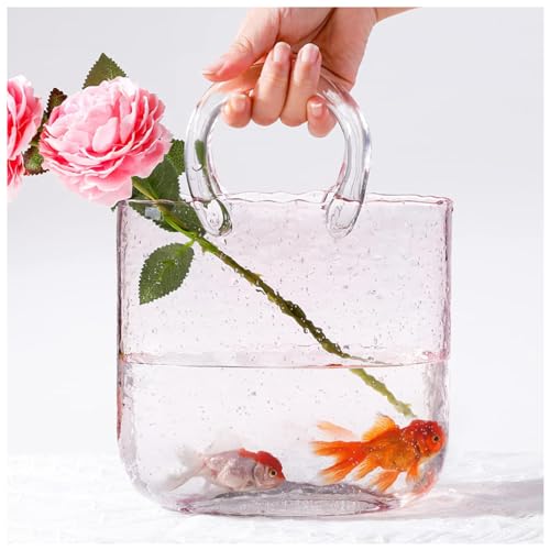 JarróN con Forma De Bolso, Jarrones De con Asa JarróN con Forma De Bolso Transparente JarróN De Bolsa De Cristal úNico, para El Hogar Y La Oficina O Bodas,Style1-Pink