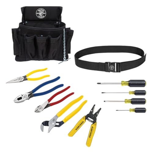Klein Tools 92911 Tool Kit, Apprentice Tool Set , 4 Pliers, Wire Stripper and Cutter, 4 Screwdrivers, Belt and Pouch, 11-Piece