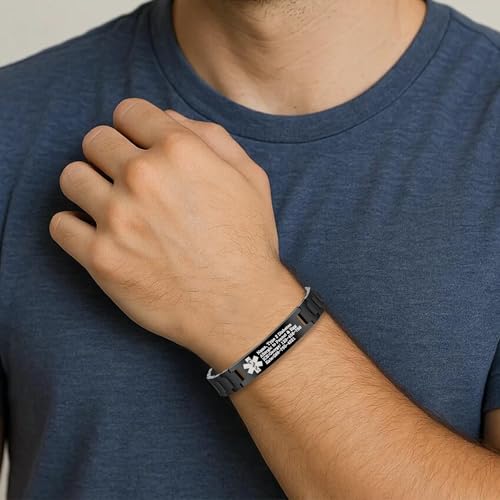Uloveido Stainless Steel Medical ID Bracelet for Men and Women | Free Engraving Watch Band Style Alert Wristband | Personalized Medic ID Bracelet for Dad | Includes Link Remover2