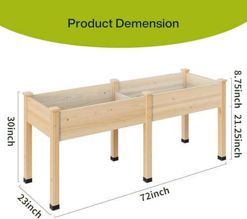 Image of Wood Raised Garden Bed, 72x24x30in Elevated Wooden Planter Box with Legs Standing Growing Bed for Backyard, Patio, Balcony with Bed Liner, 200 Pound Capacity 2PCS