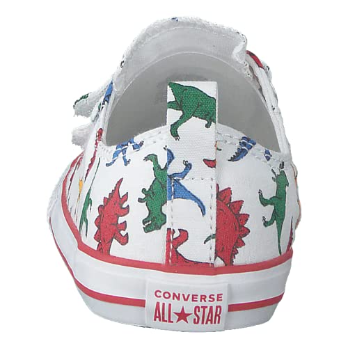 Converse Baby-Boy's Infants' Chuck Taylor All Star Dinoverse 2V Low Top Sneaker, White/Enamel Red/Totally Blue, 10 M US Toddler - Thumbnail 5