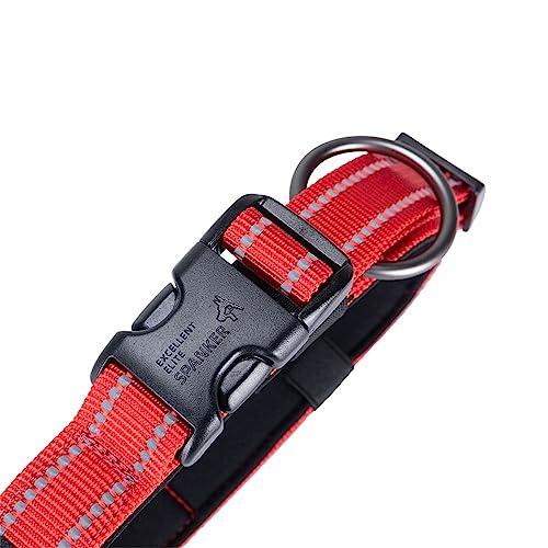 EXCELLENT ELITE SPANKER Reflective Dog Collar Classic Soft Padded Breathable Nylon Adjustable Pet Collar with Quick Release Buckle for Boy Girl Male Female Puppies Small Medium Large Dogs(L-RED) - Image 4