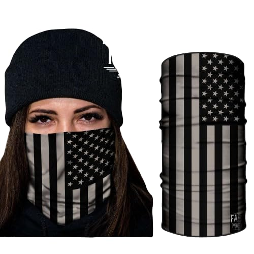 Multi-Color - Cold Weather Gaiter with Face Shielding UV Protection - Neck Gaiter Face Mask for Motorcycle - (Blacked Out USA Flag Neck Gaiter)
