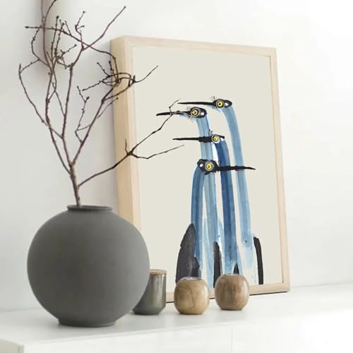 Oiseau abstrait bleu toile vintage pour sublimer le mur de votre salon 40x60cm