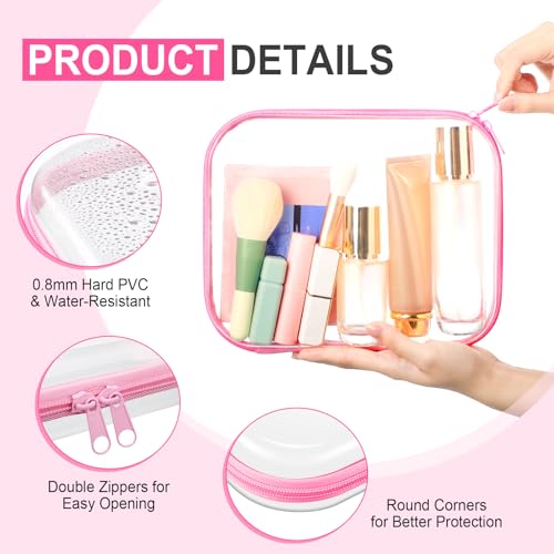 Image of Hoolerry 4 Pcs Hard Clear Zipper Case Makeup Bags Plastic Zipper Pouch Transparent Storage Box Containers for Cosmetics, Snacks, Building Blocks, Puzzles(Clear,9.8 x 7.9 x 2 in,Pink)
