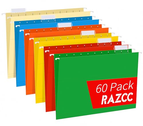Hanging File Folders, RAZCC 60 Pack Reinforced Hanging Folders Letter Size, Designed for Bulky Files, Filing Cabinet, Adjustable Tabs, Assorted Colors image 7