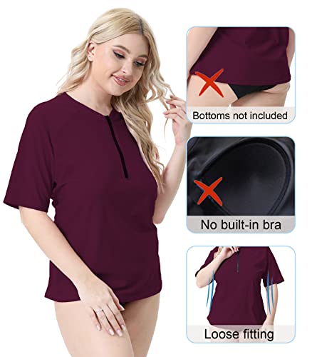 Halcurt Women's Plus Size Half Zip Short Sleeve Rash Guard Swim Top Loose Fit Swim Shirt UPF50+ Swimsuit4