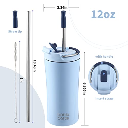 Bottle Bottle Insulated Coffee Tumblers With Dual-Use Lid And Straw Double Walled Iced Travel Coffee Mug For Woman And Man 12Oz Stainless Steel Tumbler With Handle（Blue） #TOP4