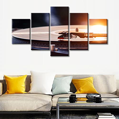 Framed Art Wall Decor Vinyl Record Player Pictures for Bedroom Wall Decor Vintage Vinyl Player Posters Multi Panel Wall Art Artwork for Home Walls Living Room Wall Decorations, 60"x32" by TUMOVO - Used condition - Image 4