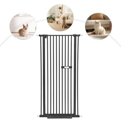150cm Hohes Türschutzgitter, Treppenschutzgitter ohne Bohren, Sicherheitsgitter für Hunde und Kätzchen, Tuerschutzgitter Metall Selbstschließend, Treppengitter Kindergitter (Schwarz)