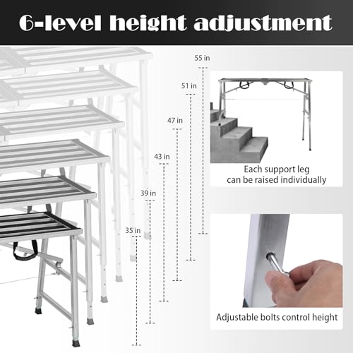 Image of Scaffolding Platform Folding Work Platform Height Adjustment 35-55 inch(H) Portable Steel Step Ladder Stool for Home Improvement, Drywall Painting, Maintenance at Height, Maximum Load 800lbs