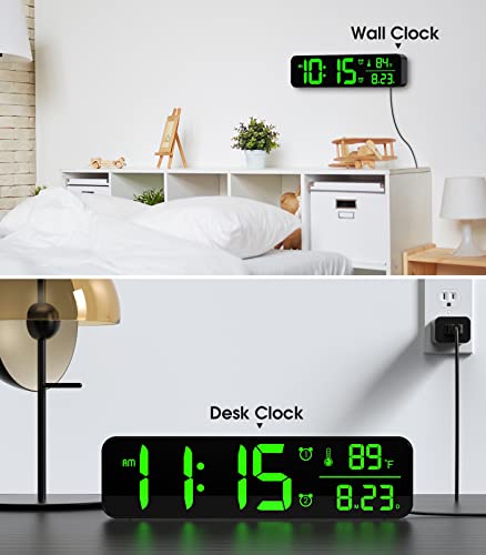 (With 5V/2A Adapter) Digital Clock For Living Room Decor/Office/Garage, Wall/Desk Clock, Modern Digital Clock With Huge Clear Numbers To Display Time, Date, Room Temp, 12/24H, Auto/Custom Brightness #TOP1
