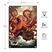 Giant Kraken Attacking Pirate Ship Vintage Nautical Metal Sign Print Aesthetic Room Decoration for Home Bedroom Kitchen Bar Dorm Bathroom Wall Decor 8 X 12 Inch