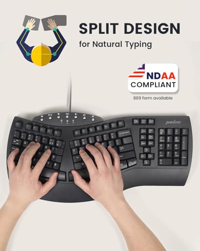 Image of Perixx PERIBOARD-512B Ergonomic Split Keyboard - Full-Size Wired USB Keyboard with Palm Rest and 7 Multimedia Hotkeys - 3D Curve Design for RSI Relief - Black, US English