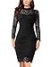 Noctflos Women's Black Lace Cocktail Wedding Party Bodycon Dress with Long Sleeve