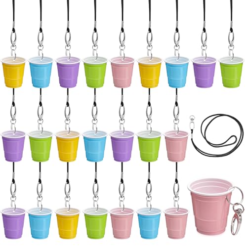 FoldTier Shot Glass Necklaces Cup with Lanyard, Pastel, 30 Set